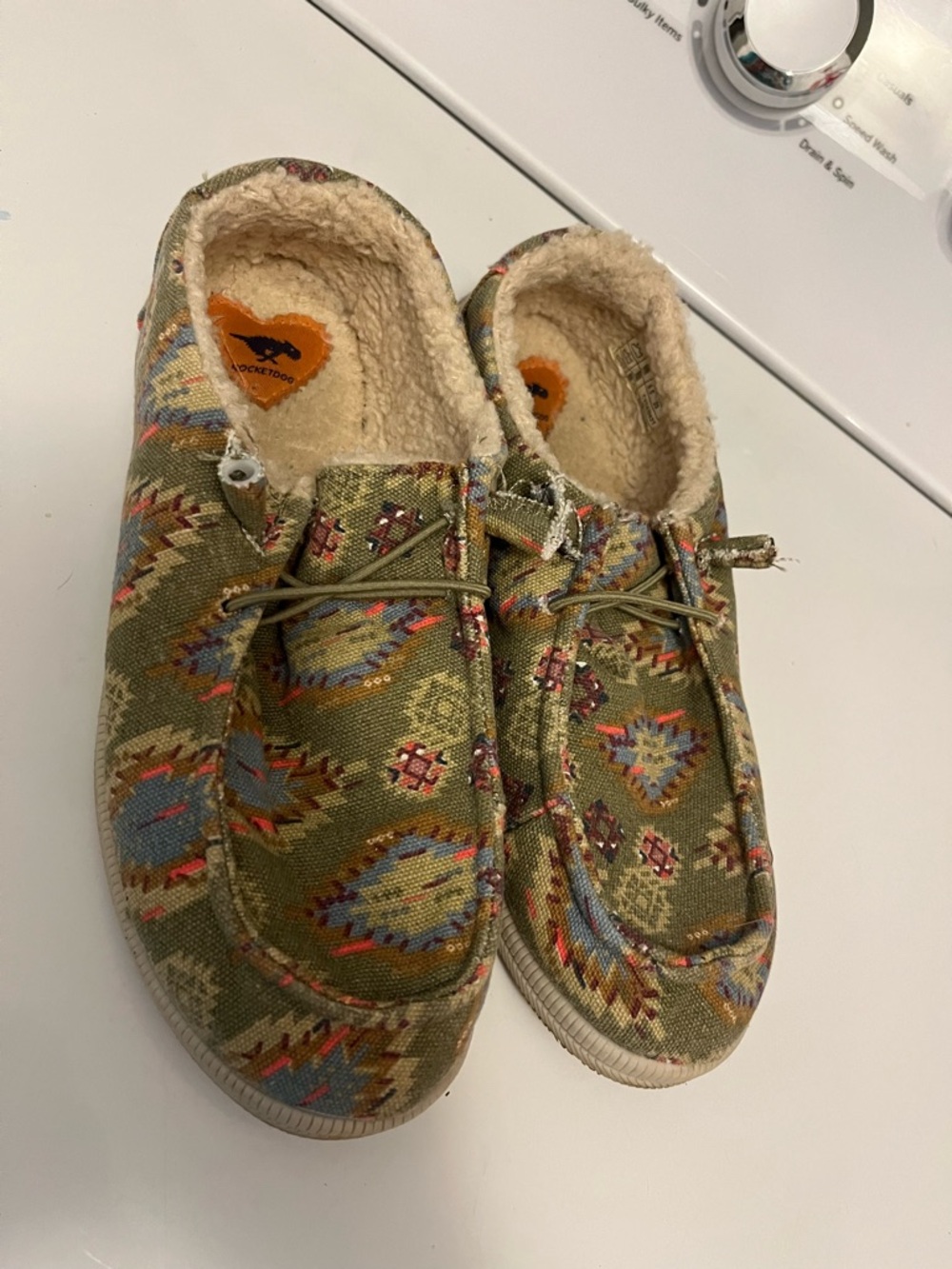 Rocket Dog Olive Aztec Pattern Slip-On Moccasins